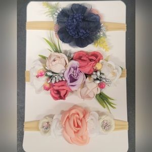 Infant Girl Floral Headbands Set of 3 Handmade Baby Girl